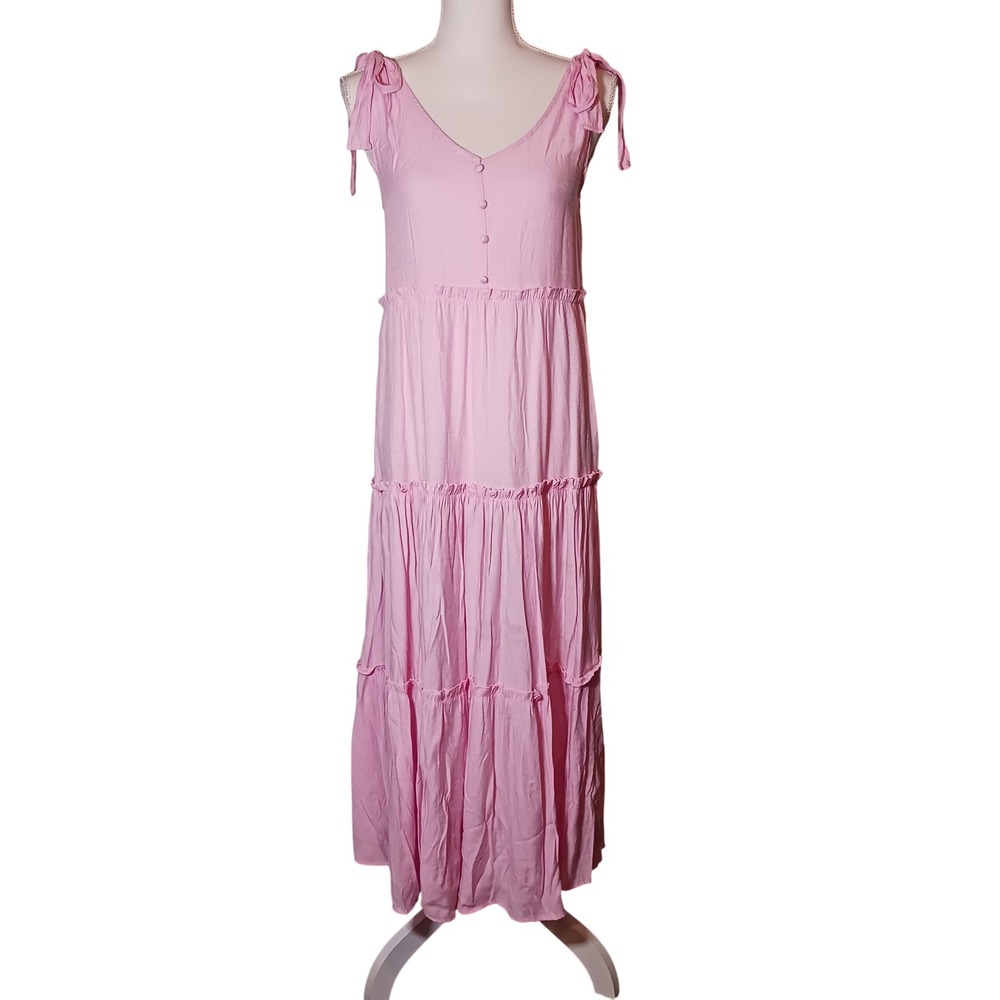 Blu Pepper Pink Maxi Dress Sleeveless Tiered Ruffle Casual Summer Size‎ M